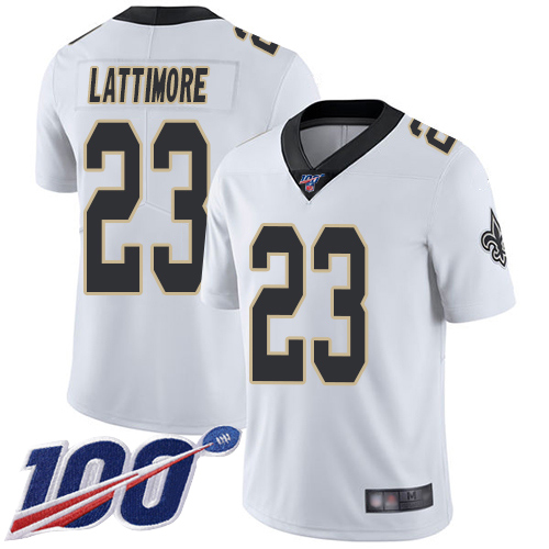 Men New Orleans Saints Limited White Marshon Lattimore Road Jersey NFL Football #23 100th Season Vapor Untouchable Jersey->new orleans saints->NFL Jersey